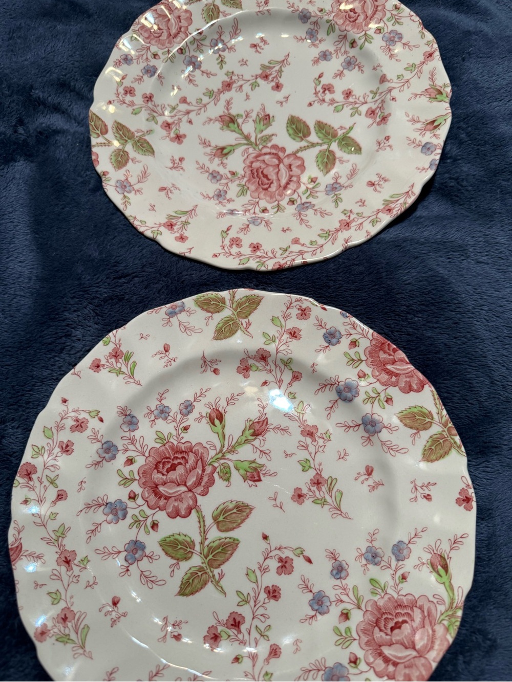 Porcelain Floral Dinner Plates in Pink and Green - Set of 2